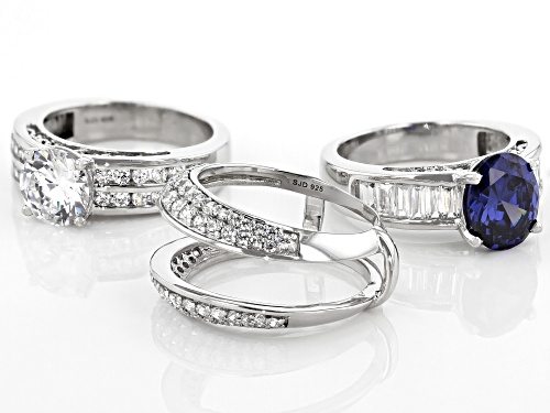 Bella Luce®Esotica™Blue Tanzanite And Diamond Simulants Rhodium Over Sterling Rings With Guard - Size 6