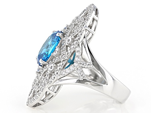 Bella Luce ® Esotica™ 5.09ctw Neon Apatite And White Diamond Simulants Rhodium Over Silver Ring - Size 5