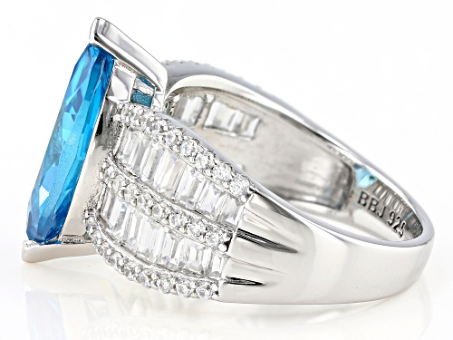 Bella Luce ® Esotica™ 5.99ctw Neon Apatite And White Diamond Simulants Rhodium Over Silver Ring - Size 8