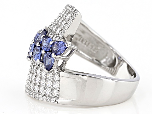 Bella Luce ® Esotica™ 3.96ctw Tanzanite and White Diamond Simulants Rhodium Over Silver Ring - Size 7