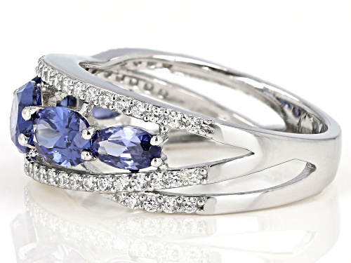Bella Luce ® Esotica™ 4.80ctw Tanzanite And White Diamond Simulants Rhodium Over Silver Ring - Size 10