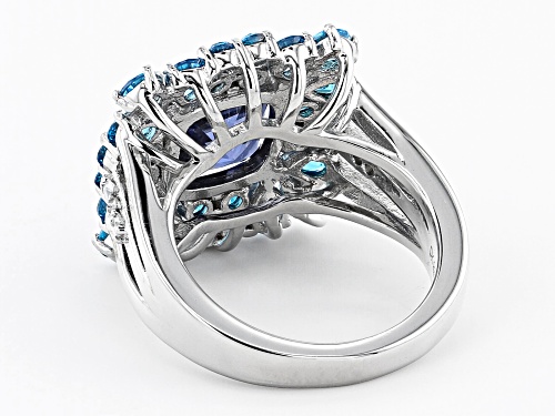 Bella Luce®Esotica™ Tanzanite, Neon Apatite, And White Diamond Simulants Rhodium Over Silver Ring - Size 7