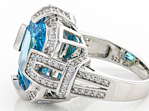 Bella Luce ® Esotica™ 11.31ctw Neon Apatite And White Diamond Simulants Rhodium Over Silver Ring - Size 5