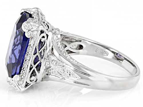 Bella Luce ® Esotica™  10.37ctw Tanzanite And White Diamond Simulants Rhodium Over Silver Ring - Size 7