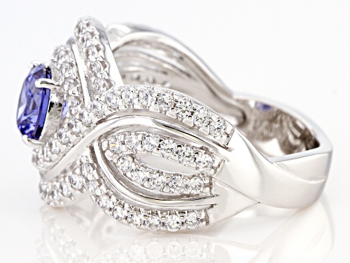 Bella Luce® Esotica™ 2.69ctw Tanzanite And White Diamond Simulants Rhodium Over Silver Ring - Size 5