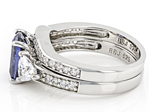 Bella Luce® Esotica™ 4.26ctw Tanzanite and White Diamond Simulants Platinum Over Silver 2 Ring Set - Size 11