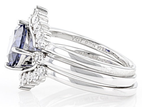 Bella Luce® Esotica™ 4.46ctw Tanzanite And White Diamond Simulants Rhodium Over Silver 3 Ring Set - Size 10