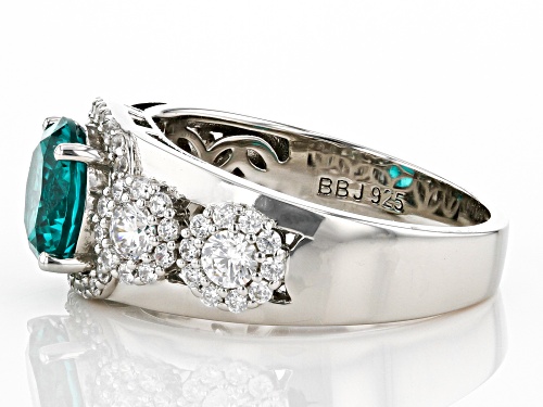 Bella Luce® Esotica™ 4.80ctw Paraiba Tourmaline and White Diamond Simulants Rhodium Over Silver Ring - Size 9