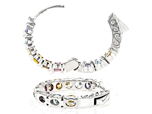 Bella Luce® 8.46ctw Multi-gem Simulants Rhodium Over Sterling Silver Hoops (5.12ctw DEW)