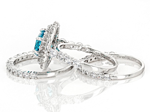 Bella Luce® Esotica™ 7.62ctw Neon Apatite And White Diamond Simulants Rhodium Over Silver Ring Set - Size 7