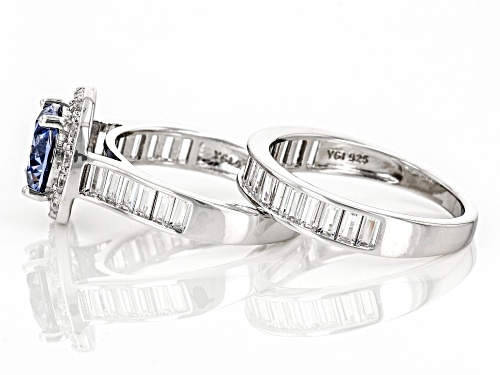 Bella Luce® Esotica™ 6.71ctw Tanzanite And White Dimond Simulants Rhodium Over Silver Ring Set - Size 8