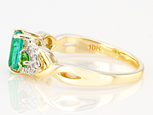 .60ct Ethiopian Emerald With .15ctw Tsavorite And .10ctw White Diamonds 10k Yellow Gold Ring - Size 8