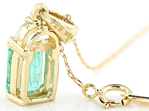 .89ct Emerald Cut Ethiopian Emerald & .34ctw Crescent Shape White Zircon, 10k Gold Pendant W/Chain