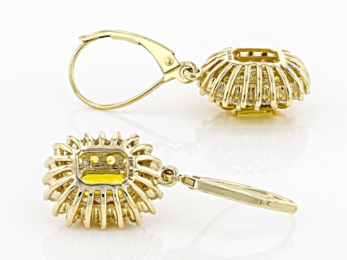 2.38ctw Emerald Cut & Round Yellow Sapphire With .85ctw White Zircon 10k Yellow Gold Earrings