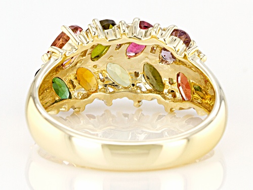 1.85ctw Oval Mixed-Color Tourmaline With .08ctw Round White Diamond Accent 10k Yellow Gold Band Ring - Size 7