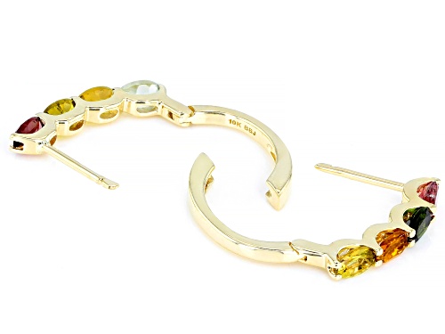 1.70ctw Oval Mixed-Color Tourmaline 10k Yellow Gold Hoop Earrings