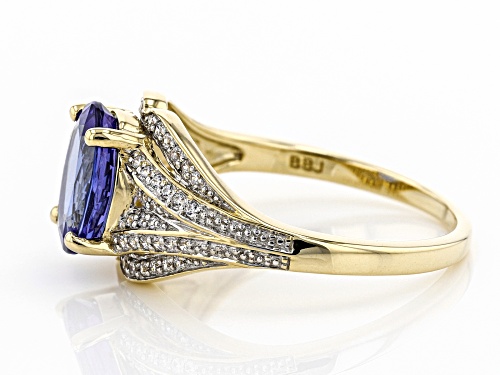 1.49ct Oval Tanzanite With .28ctw Round White Zircon 10k Yellow Gold Ring - Size 5