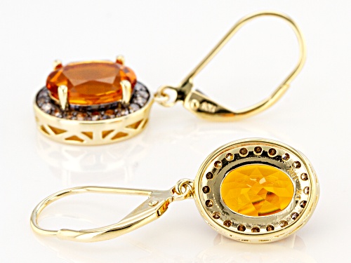 2.89ct Oval Madeira Citrine With .37ctw Round Champagne Diamonds 10k Yellow Gold Dangle Earrings