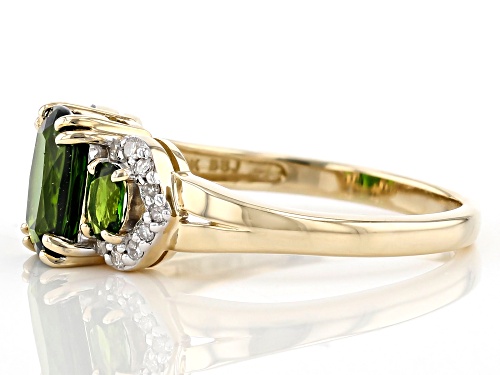 1.61ctw Chrome Diopside With .09ctw White Diamond Accent 3-Stone 10k Yellow Gold Ring - Size 8