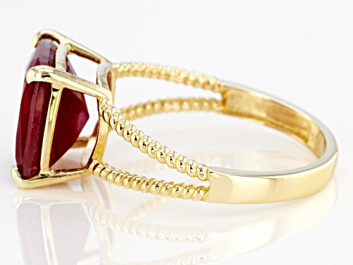 6.15ct Square Cushion Mahaleo® Ruby Solitaire, 10k Yellow Gold Ring - Size 7