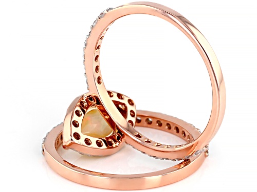 .60ct Marquise Ethiopian Opal With 1.00ctw Round White Zircon 10k Rose Gold Ring & Band 2-Piece Set - Size 6