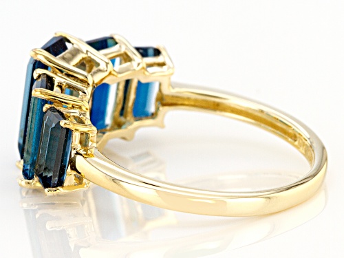 4.44ctw Graduated 6x3mm-10x5mm Emerald Cut London Blue Topaz 10k Yellow Gold 5-Stone Ring - Size 7