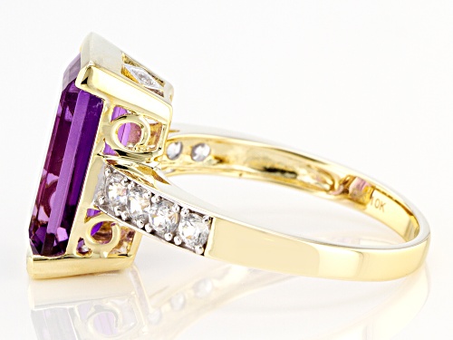 4.02ct Emerald Cut Uruguayan Amethyst With .62ctw Round White Zircon 10k Yellow Gold Ring - Size 7