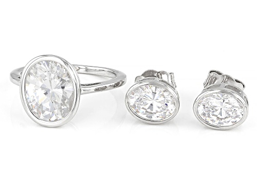 Bella Luce® 11.42ctw White Diamond Simulant Platinum Over Sterling Silver Ring and Earring Boxed Set