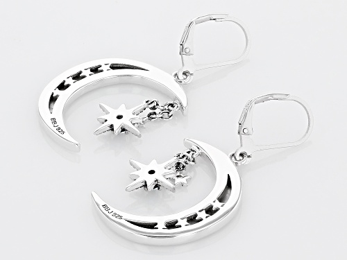 Free-Form Mother-of-Pearl And 0.24ctw Swiss Blue Topaz Sterling Silver Moon And Star Earrings