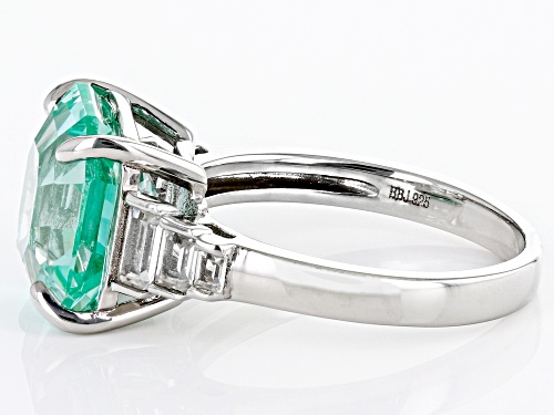6.00ct Rectangular Octagonal Lab Green Spinel & 0.48ctw Lab White Sapphire Rhodium Over Silver Ring - Size 8