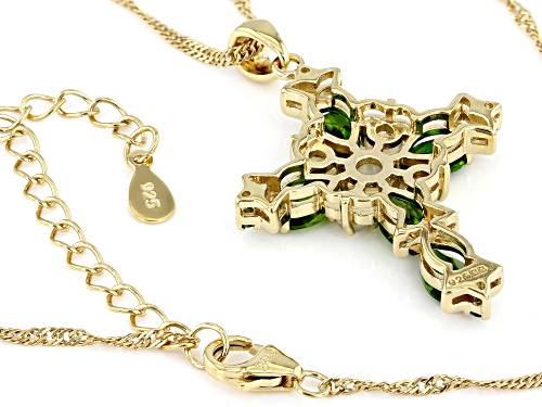 2.03ctw Chrome Diopside And 0.50ctw Ethiopian Opal 18k Yellow Gold Over Silver Cross Pendant Chain