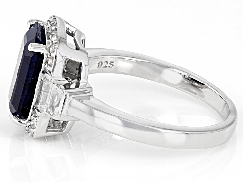 3.23ct Blue Sapphire And 0.67ctw White Zircon Rhodium Over Sterling Silver Ring - Size 9