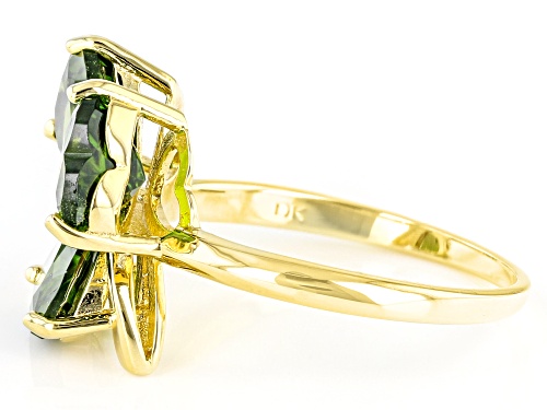 3.14ctw Heart Shaped Chrome Diopside 18k Yellow Gold Over Sterling Silver Shamrock Ring - Size 9