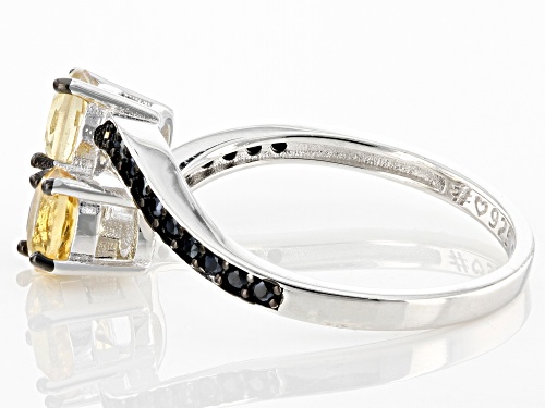 1.14ctw Citrine And 0.22ctw Black Spinel Rhodium Over Sterling Silver Bypass Ring - Size 7