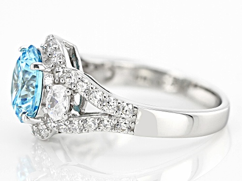 Bella Luce® 7.21ctw Aquamarine And White Diamond Simulants Rhodium Over Sterling Silver Ring - Size 8