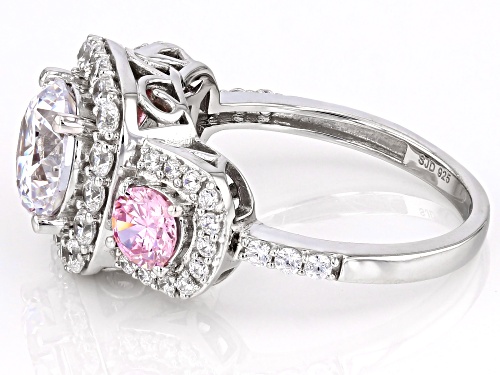 Bella Luce® 6.54ctw White and Pink Diamond Simulants Rhodium Over Sterling Silver Ring (3.96ctw DEW) - Size 9