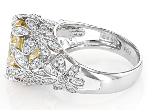 Bella Luce® 10.03ctw Canary And White Diamond Simulants Rhodium Over Silver Flower Ring(6.07ctw DEW) - Size 5