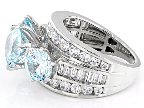 Bella Luce® 11.15ctw Aquamarine And White Diamond Simulants Rhodium Over Sterling Silver Ring - Size 10