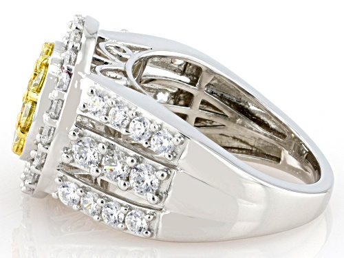 Bella Luce® 3.90ctw Yellow And White Diamond Simulants Rhodium Over Silver Ring(2.36ctw DEW) - Size 9