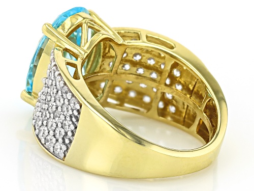 Bella Luce® 10.90ctw Aquamarine And White Diamond Simulants Eterno™ Yellow Ring - Size 8