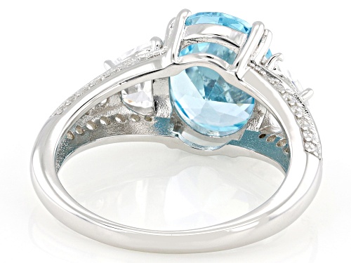 Bella Luce® 7.74ctw Aquamarine And White Diamond Simulants Rhodium Over Silver Ice Flower Cut Ring - Size 7
