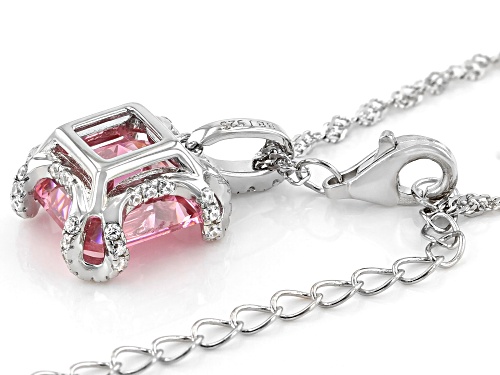 Bella Luce®Asscher Cut Pink and White Diamond Simulants Rhodium Over Silver Pendant With Chain
