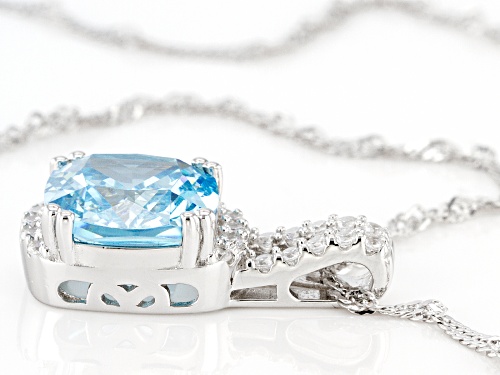 Bella Luce® 7.20ctw Aquamarine and White Diamond Simulants Rhodium Over Silver Pendant With Chain