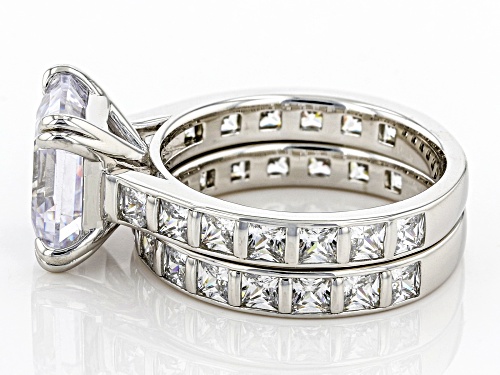 Bella Luce® 11.31ctw White Diamond Simulants Rhodium Over Silver Asscher Cut Ring With Band Set - Size 10