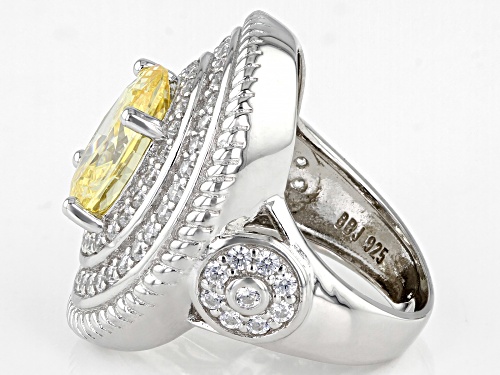 Bella Luce ® 10.12ctw Canary & White Diamond Simulant Rhodium Over Silver Ring (6.19ctw DEW) - Size 5