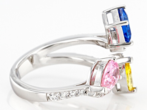 Bella Luce® 3.14ctw Pink, Blue, Canary, and White Diamond Simulants Rhodium Over Silver Ring - Size 7