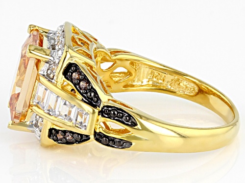 Bella Luce ® 7.59ctw Champagne, Mocha And White Diamond Simulants Eterno™ Yellow Ring (5.84ctw DEW) - Size 5