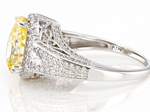 Bella Luce® 7.37ctw Canary And White Diamond Simulants Rhodium Over Silver Ring (4.06ctw DEW) - Size 10