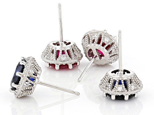 Bella Luce® Lab Ruby With Lab Sapphire & Diamond Simulants Rhodium Over Silver Earrings Set