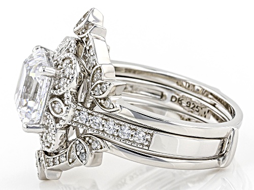 Bella Luce® 4.65ctw White Diamond Simulant Platinum Over Silver Asscher Cut Ring With Guard - Size 7